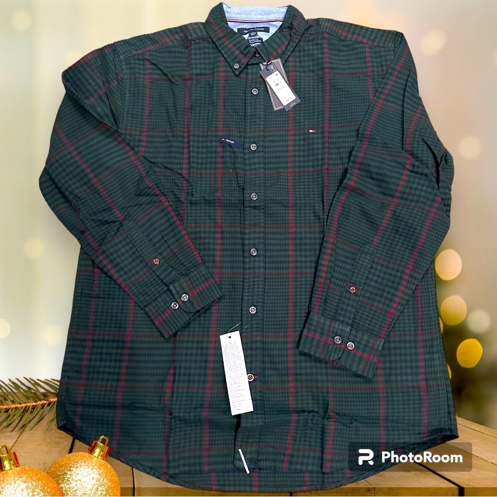 TOMMY HILFIGER Mens Classic Plaid Button-Down Shirt